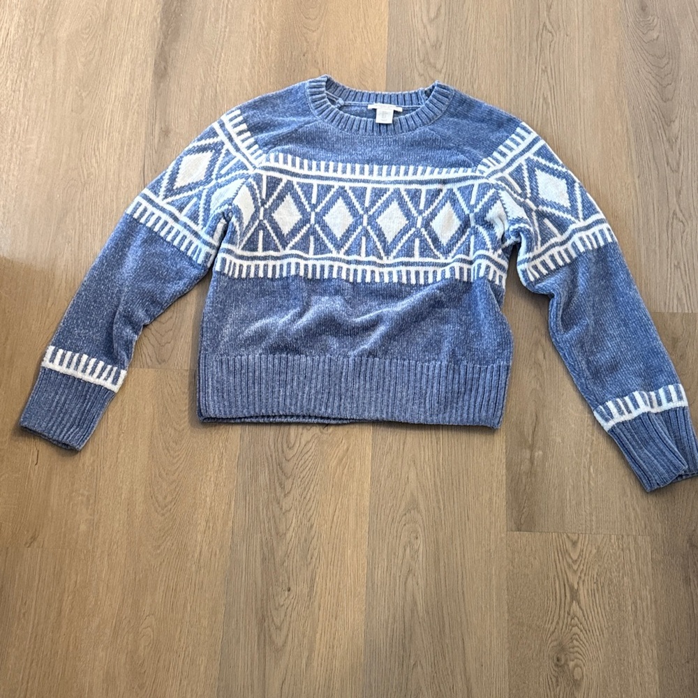 Christian Siriano Blue and White Patterned Sweater
